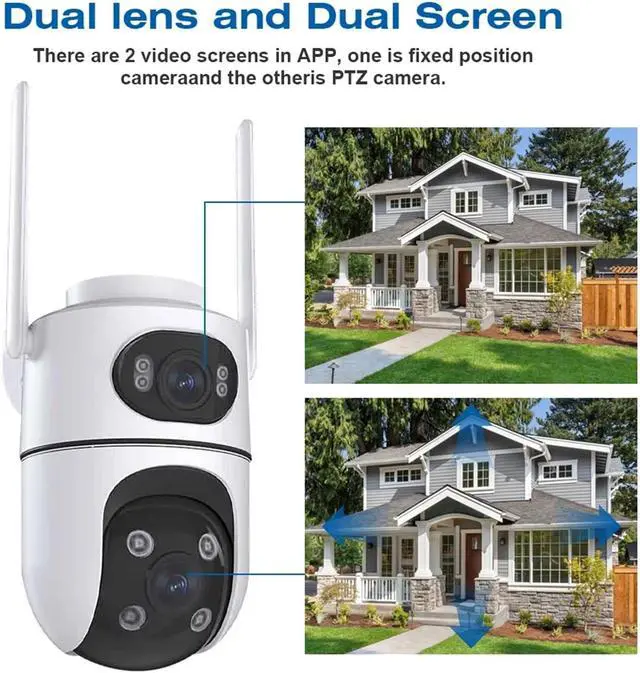 Alt view image 3 of 6 - 4K HD 2K Dual Lens PTZ IP Camera Outdoor Auto Tracking Security Camera with Night Vision & Waterproof Design(US Plug,4MP add 64G)