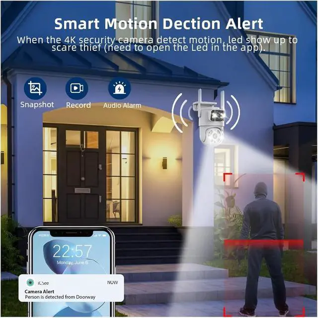 Alt view image 4 of 6 - 8MP 4K PTZ IP Camera Dual Lens 5X Zoom Night Vision Auto Tracking WiFi Surveillance Camera Security Protection(4MP with 128G Card)