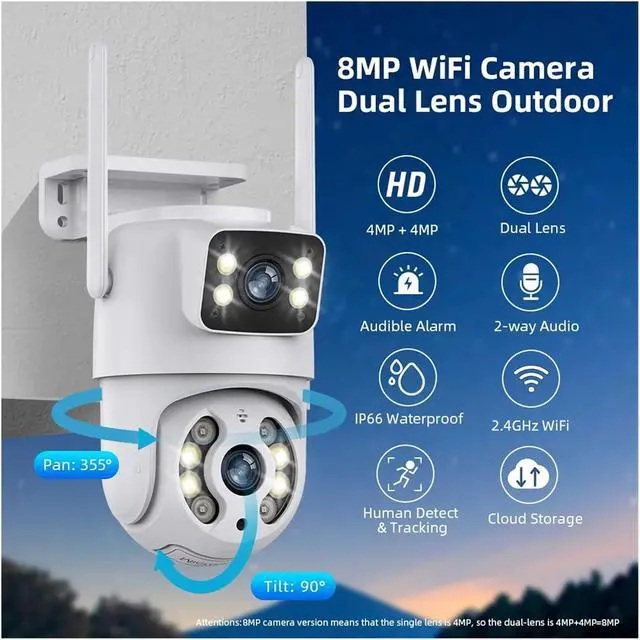 Alt view image 2 of 6 - 8MP 4K PTZ IP Camera Dual Lens 5X Zoom Night Vision Auto Tracking WiFi Surveillance Camera Security Protection(4MP with 128G Card)