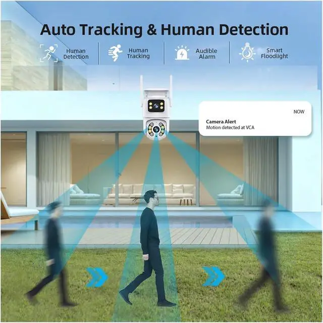 Alt view image 5 of 6 - 8MP 4K PTZ IP Camera Dual Lens 5X Zoom Night Vision Auto Tracking WiFi Surveillance Camera Security Protection(4MP with 128G Card)