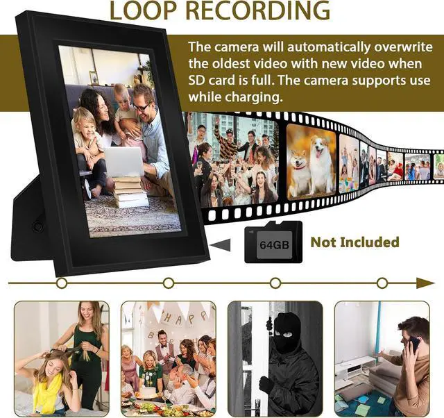Alt view image 6 of 7 - Security Camera, Hidden Spy Camera Photo Frame, Hidden Camera Nanny Cam No WiFi Mini Cam for Pet Baby Elderly Indoor Office Surveillance