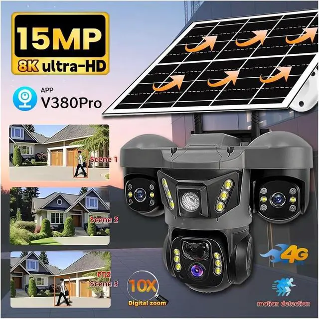 Alt view image 3 of 7 - 15MP 4G Solar PTZ Camera - 10x Zoom Triple Lens