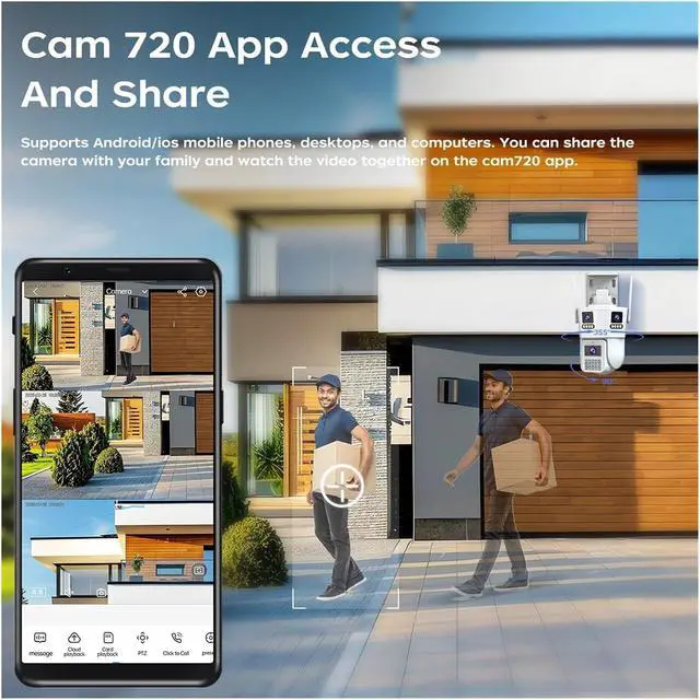 Alt view image 6 of 6 - 15MP Three-Lens PTZ Outdoor Security Camera, Triple Split Screen Display, Dual Band 5G WiFi, Night Vision & AI Auto Tracking CCTV Surveillance Camera(US Plug_6MP CAM)
