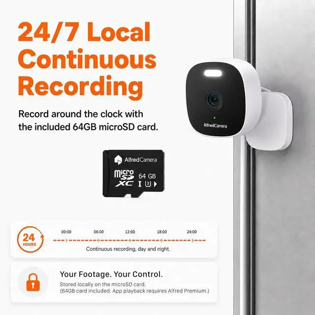 Alt view image 6 of 7 - AlfredCam Plus 2 Smart Home Security Camera 2.5K, WiFi 2.4 & 5GHz, Indoor/Outdoor, IP65 Waterproof, LED Spotlight, Two-Way Audio, Color Night Vision, Baby/Pet Cam, App Powered (100M+ downloads)