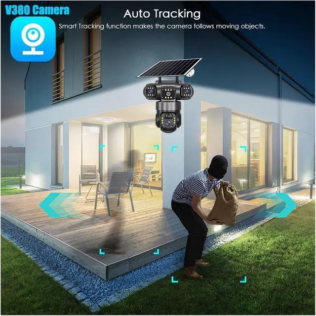Alt view image 4 of 7 - V380 Solar 4G IP Camera Outdoor 12MP 6K Triple Lenses Triple Screens Security Video Monitor Night Vision Waterproof CCTV Cameras(4G Camera only)