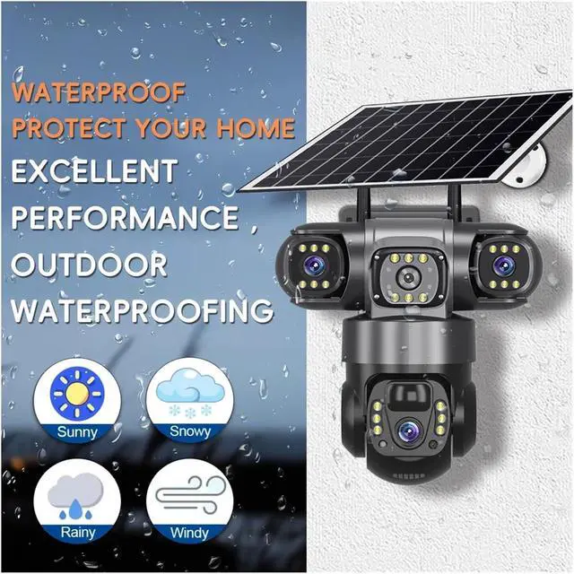 Alt view image 6 of 7 - V380 Solar 4G IP Camera Outdoor 12MP 6K Triple Lenses Triple Screens Security Video Monitor Night Vision Waterproof CCTV Cameras(4G Camera only)