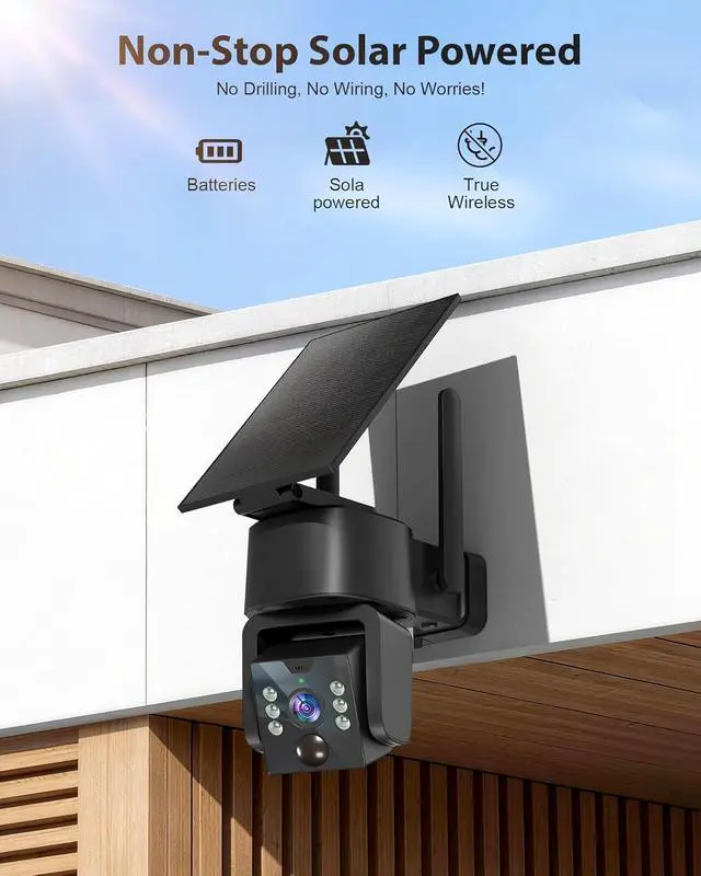Alt view image 2 of 7 - 5G & 2.4G Wi-Fi Outdoor Camera Wireless,Solar Security Cameras Wireless Outdoor, 2K 360° PTZ Camera, Solar/Battery Powered, PIR Human Detection, Color Night Vision,Two-Way Voice Calling, Alexa