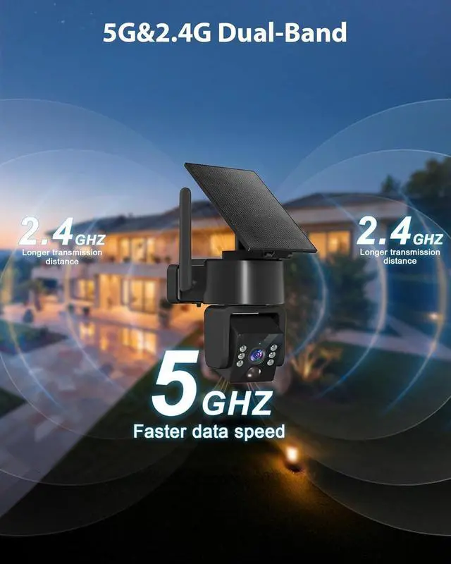 Alt view image 4 of 7 - 5G & 2.4G Wi-Fi Outdoor Camera Wireless,Solar Security Cameras Wireless Outdoor, 2K 360° PTZ Camera, Solar/Battery Powered, PIR Human Detection, Color Night Vision,Two-Way Voice Calling, Alexa
