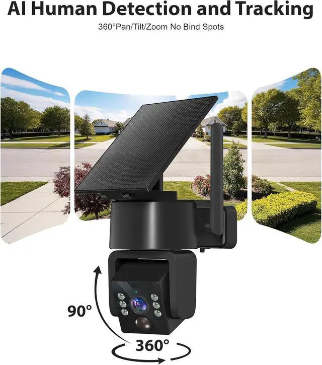 Alt view image 6 of 7 - 5G & 2.4G Wi-Fi Outdoor Camera Wireless,Solar Security Cameras Wireless Outdoor, 2K 360° PTZ Camera, Solar/Battery Powered, PIR Human Detection, Color Night Vision,Two-Way Voice Calling, Alexa