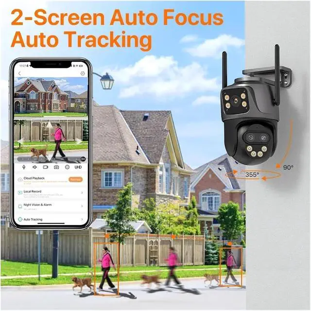 Alt view image 3 of 6 - WiFi IP Camera Outdoor 8X Zoom Three Lens Dual Screen PTZ Camera Auto Tracking Home Security CCTV Surveillance Icsee(UK Plug)