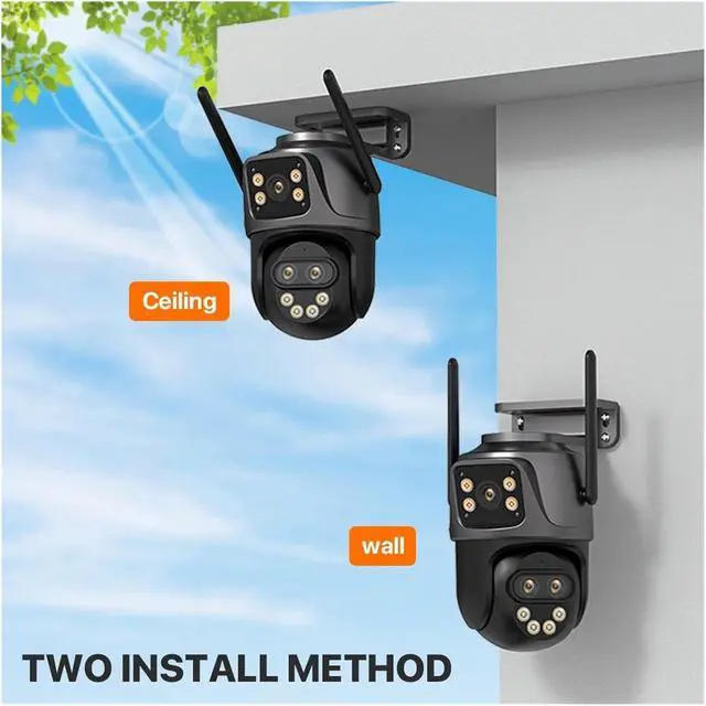 Alt view image 6 of 6 - WiFi IP Camera Outdoor 8X Zoom Three Lens Dual Screen PTZ Camera Auto Tracking Home Security CCTV Surveillance Icsee(UK Plug)