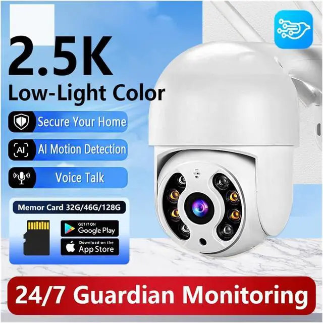 Alt view image 3 of 7 - 5MP PTZ WiFi Wireless Outdoor Security IP Camera, Supports 1080P Output, AI Human Detection, Built-in Audio, 4X Digital Zoom, P2P & RTSP Supported CCTV Surveillance Cam(UK Plug,5MP NO Card)