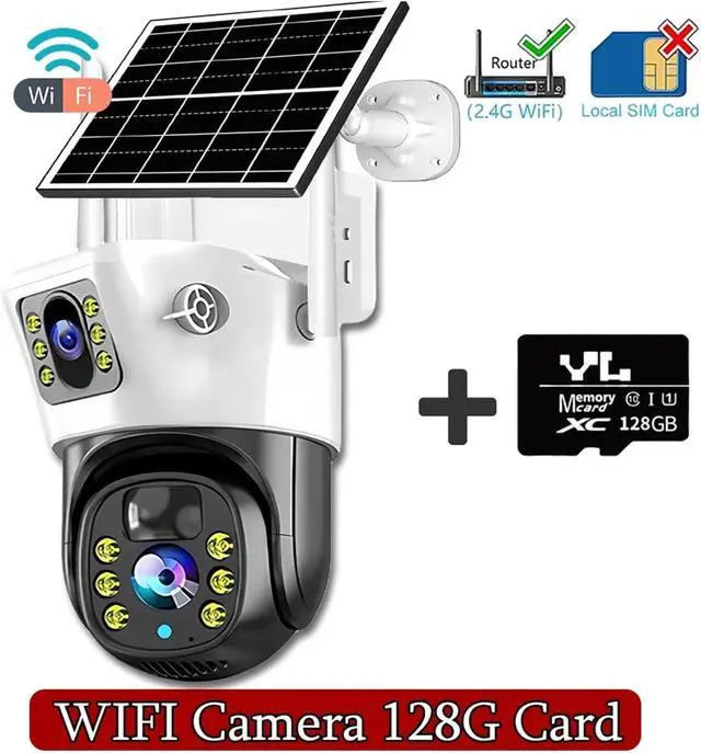 Alt view image 2 of 7 - Solar Camera WiFi 360 IP Camera 8MP CCTV Battery Cameras Outdoor Dual Lens Colour Night Vision Smart Home Security Surveillance(WiFi Cam 128G Card)