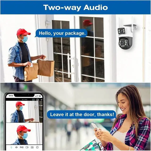Alt view image 3 of 6 - 4K 8MP WiFi Surveillance Camera, Dual Lens, 4X Digital Zoom, AI Human Detect,Outdoor Security PTZ IP Cameras(EU Plug,8MP ADD 32G)