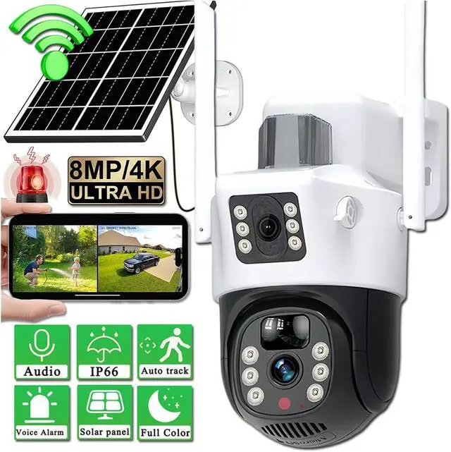 Alt view image 3 of 7 - Solar Camera WiFi 360 IP Camera 8MP CCTV Battery Cameras Outdoor Dual Lens Colour Night Vision Smart Home Security Surveillance(WiFi Cam 128G Card)