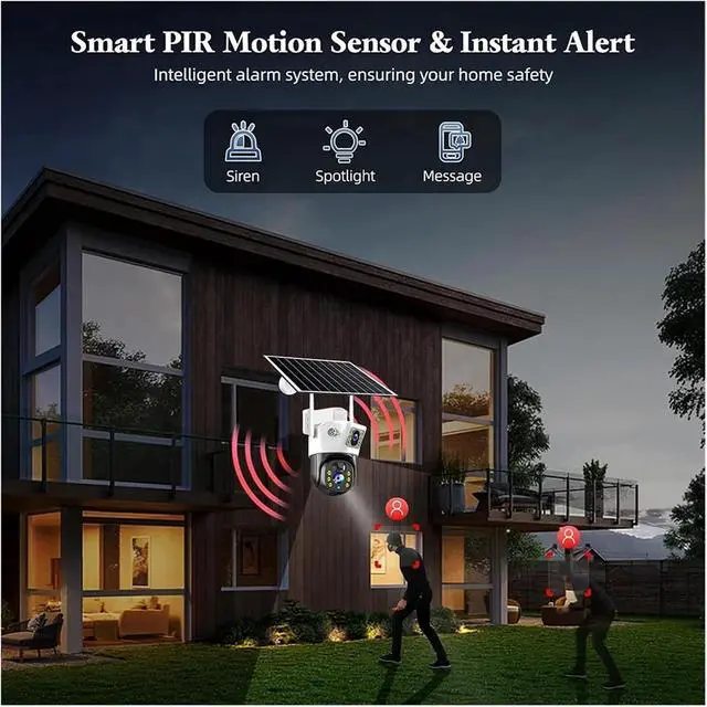Alt view image 4 of 7 - Solar Camera WiFi 360 IP Camera 8MP CCTV Battery Cameras Outdoor Dual Lens Colour Night Vision Smart Home Security Surveillance(WiFi Cam 128G Card)