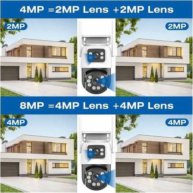 Alt view image 5 of 6 - 4K 8MP WiFi Surveillance Camera, Dual Lens, 4X Digital Zoom, AI Human Detect,Outdoor Security PTZ IP Cameras(EU Plug,8MP ADD 32G)