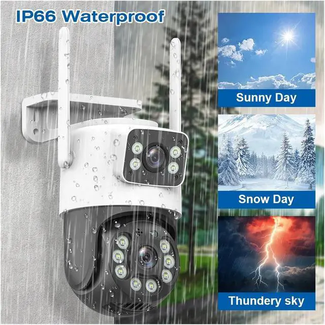 Alt view image 2 of 6 - 4K 8MP WiFi Surveillance Camera, Dual Lens, 4X Digital Zoom, AI Human Detect,Outdoor Security PTZ IP Cameras(EU Plug,8MP ADD 32G)