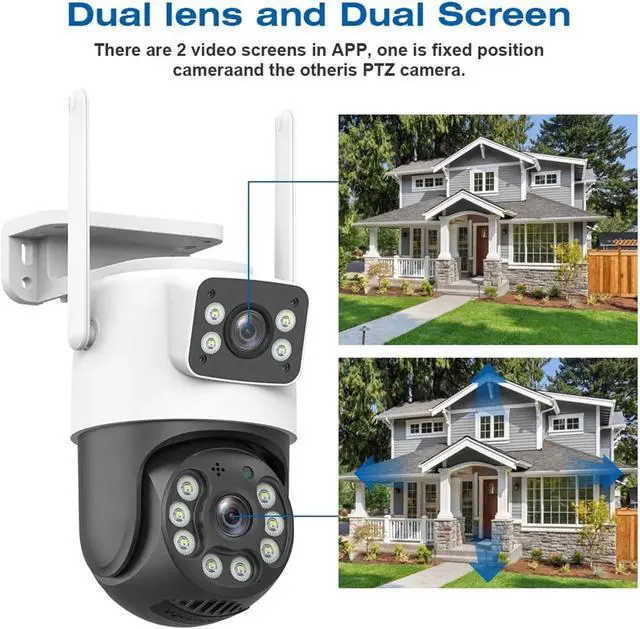 Alt view image 4 of 6 - 4K 8MP WiFi Surveillance Camera, Dual Lens, 4X Digital Zoom, AI Human Detect,Outdoor Security PTZ IP Cameras(EU Plug,8MP ADD 32G)