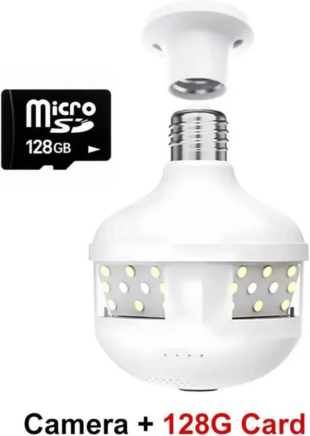 Alt view image 2 of 7 - 6MP E27 Bulb WiFi Security Camera with Spotlight, Full Color Night Vision, Two-Way Audio, 360° Panoramic Wireless Surveillance Camera(Camera add 128G Card)