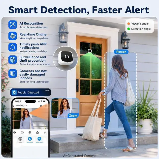 Alt view image 4 of 7 - SOIADV 2.5K Window Camera Wireless,No-Drill Install,2.4GHz & 5GHz WiFi Indoor Cameras for Home Security,AI Human Detection, 6s Pre-Roll, Battery Powered,4MP Color Night Vision,SD/Cloud