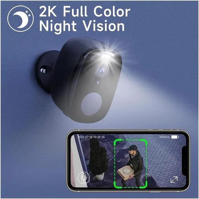 Alt view image 4 of 7 - 2K Battery Powered Wireless WiFi Outdoor Security Camera, AI Motion Detection with Spotlight & Siren Alarm, Full Color Night Vision, IP66 Weatherproof Surveillance Cam(2Sets BW4 Solar Cam)
