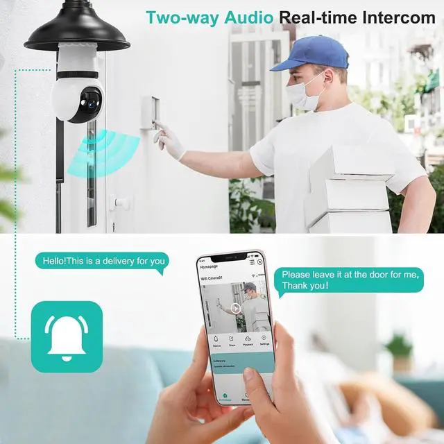 Alt view image 4 of 7 - Hawkray Light Bulb Security Camera, 2 Pack, 2.4GHz & 5GHz Dual Band WiFi, 2K Full Color Night Vision, 360° Pan Tilt Wireless Indoor Outdoor Camera with Motion Detection, Two-Way Audio, Siren Alarm