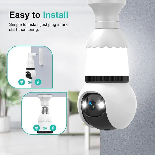 Alt view image 5 of 7 - Hawkray Light Bulb Security Camera, 2 Pack, 2.4GHz & 5GHz Dual Band WiFi, 2K Full Color Night Vision, 360° Pan Tilt Wireless Indoor Outdoor Camera with Motion Detection, Two-Way Audio, Siren Alarm