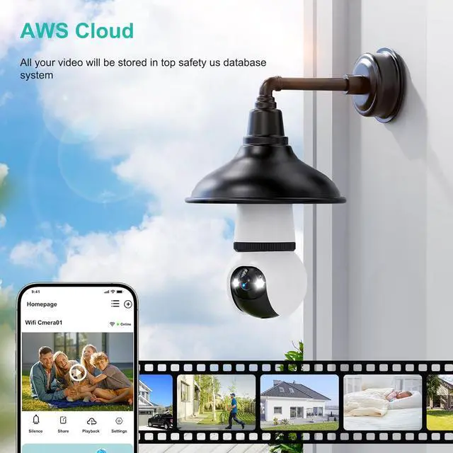 Alt view image 6 of 7 - Hawkray Light Bulb Security Camera, 2 Pack, 2.4GHz & 5GHz Dual Band WiFi, 2K Full Color Night Vision, 360° Pan Tilt Wireless Indoor Outdoor Camera with Motion Detection, Two-Way Audio, Siren Alarm