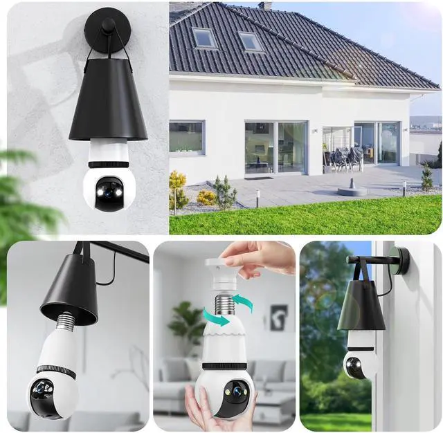 Alt view image 7 of 7 - Hawkray Light Bulb Security Camera, 2 Pack, 2.4GHz & 5GHz Dual Band WiFi, 2K Full Color Night Vision, 360° Pan Tilt Wireless Indoor Outdoor Camera with Motion Detection, Two-Way Audio, Siren Alarm