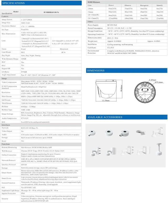 Alt view image 3 of 4 - ENS Titanium IP-5IRD8S45-28-PA IP 8MP 4K 24/7 Full-Color Built-in Mic PoE Turret Camera