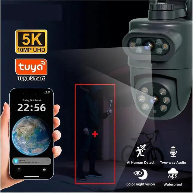 Alt view image 4 of 7 - 5K 10MP Dual Lens WiFi IP Security Camera Auto Tracking Outdoor Wireless CCTV Surveillance Camera(UK,Dual Lens Cam 64G)