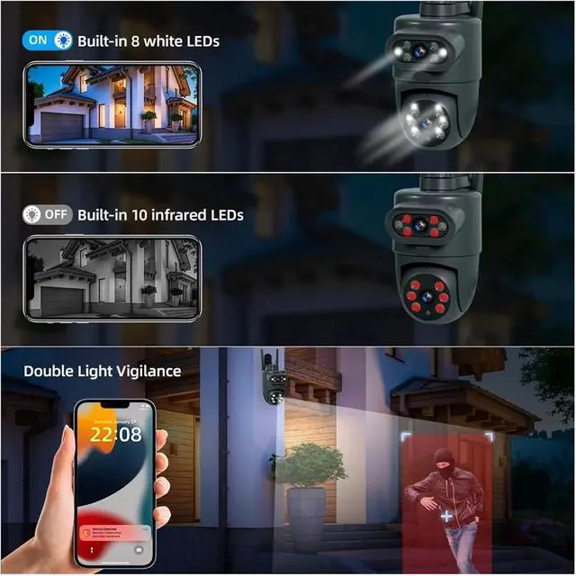 Alt view image 6 of 7 - 5K 10MP Dual Lens WiFi IP Security Camera Auto Tracking Outdoor Wireless CCTV Surveillance Camera(UK,Dual Lens Cam 64G)