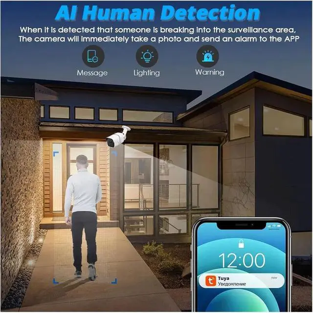 Alt view image 5 of 6 - Tuya 5MP WiFi IP Camera Outdoor CCTV Bullet Security Camera Ai Human Detect HD Color IR Night Vision Audio Surveillance(EU Plug,5MP NO Card)