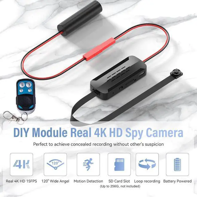 Alt view image 2 of 7 - Wireless Ultra 4K HD Hidden Mini Camera, DIY Module Tiny Security Cam with Motion Detection and Loop Recording, 2500mAh Battery, Remote Control (Don't Support Wi-Fi and Not Include SD Card)