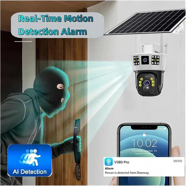 Alt view image 4 of 7 - V380Pro Camera 4G Sim 12MP 6K Triple Screen Solar CCTV Night Vision Security PTZ WiFi Home Protection Motion Detection Camera(WiFi Version cam,128G TF Card)
