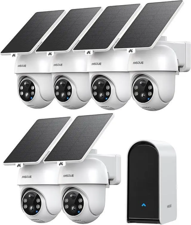 Main image of ANSQUE Security Cameras Wireless Outdoor Home System, 6 Camera Kit, No Subscription Fees, Solar Powered, Local Storage, 365-Day Battery Life, 360°PTZ Surveillance, Auto Tracking, 2K Color Night Vision