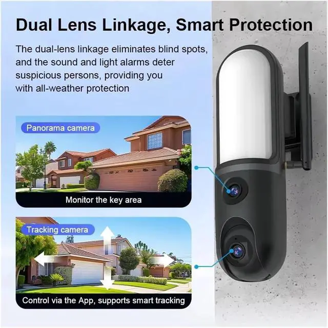 Alt view image 3 of 6 - 6MP Dual Lens Floodlight Dome IP Security Camera, Full Color Night Vision, AI Humanoid Detection Outdoor Surveillance Monitor for Courtyard & Street Light, Works with O-KAM APP