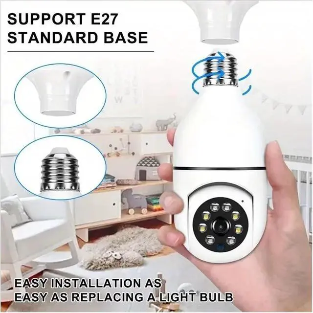 Alt view image 3 of 6 - 360° PTZ Bulb WiFi Security Camera, Wireless Indoor & Outdoor IP Surveillance Monitor with Night Vision Smart Home Security Cam