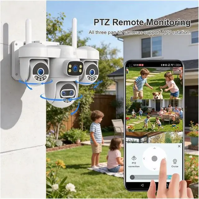 Alt view image 7 of 7 - 20MP 10X Zoom 5-Lens 4-Screen Outdoor WiFi PTZ Security Cam Auto Tracking with 5m Power Cable(EU,WiFi Cam add 128GB)