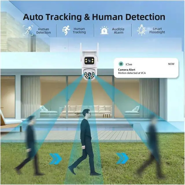 Alt view image 5 of 6 - Outdoor Security IP Camera 4K 8MP HD Dual Lens External WiFi PTZ Camera Auto Tracking Street Surveillance Camera(4MP Add 64G Card)