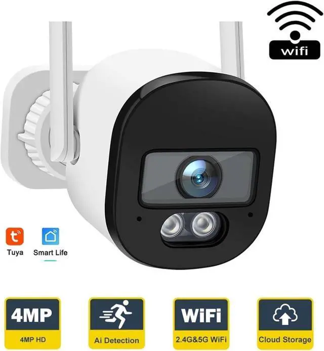 Alt view image 2 of 7 - Tuya 4MP Bullet Security Camera 2.4G/5G WiFi 2K Outdoor Video Cameras Mini CCTV Surveillance Camera(UK Plug,Alexa Camera 32GB)