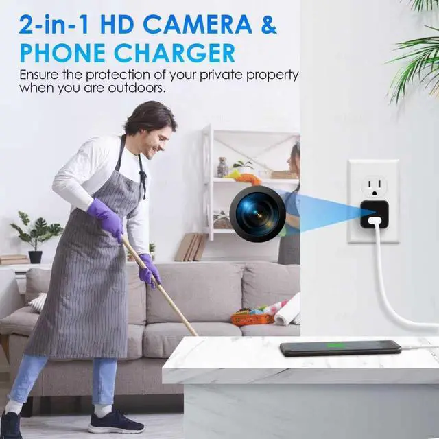 Alt view image 2 of 7 - Mini Camera USB Charger Full HD 1080P Video, Security Charger Cam for Home & Office Monitoring, Wall USB Camera with 32GB Micro SD Card