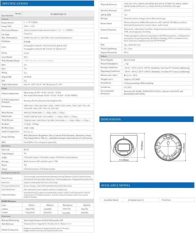 Alt view image 3 of 4 - ENS Titanium IP-5IRD4C4H5-28 IP 4MP 2.8mm 98ft White Light Color WDR AI PoE Turret Camera