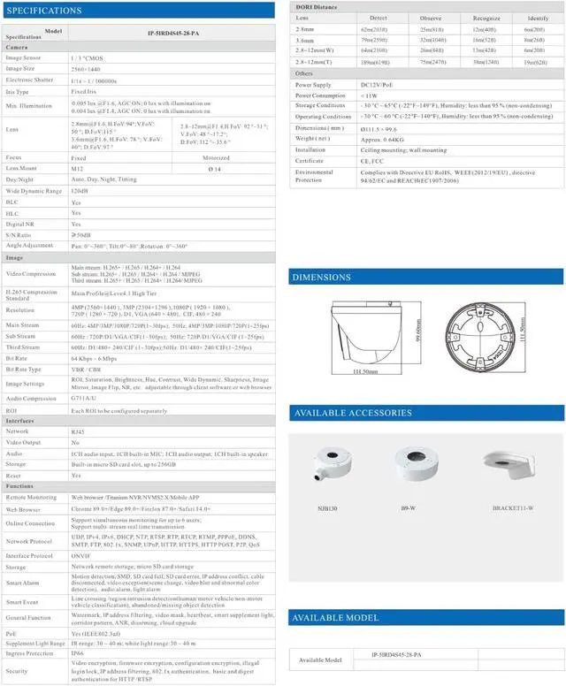Alt view image 3 of 4 - ENS Titanium IP-5IRD4S45-28-PA IP 4MP 2.8mm Full Color Dual Light WDR AI PoE Turret Camera
