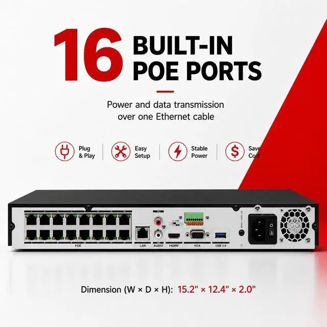 Alt view image 7 of 7 - DS-7616NXI-K2/16P 4K 16 Channel PoE NVR Network Video Recorder with AI Human & Vehicle Detection,160Mbps Bandwidth,12MP Decoding, H.265+,Support HDMI/VGA, ONVIF, Plug & Play (No Hard Drive)