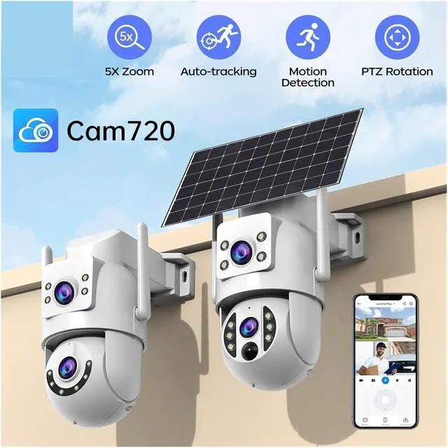 Alt view image 2 of 7 - 4K Dual Screen Outdoor 5G Wireless IP Security Camera, 5X Digital Zoom CCTV Surveillance Cam with AI Auto Tracking for Home Monitoring(UK,1/2.5'')