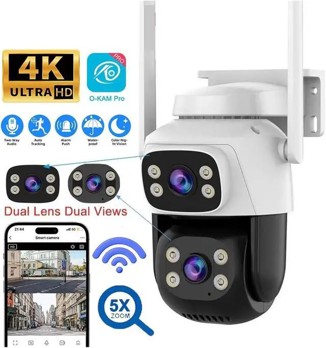 Alt view image 3 of 7 - 4K 8MP Outdoor PTZ Security Camera Dual Lens Dual Screen 5X Digital Zoom WiFi Human Detection Surveillance Cam(8MP Cam)