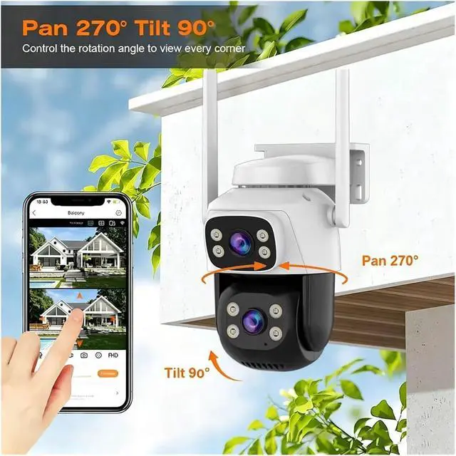 Alt view image 6 of 7 - 4K 8MP Outdoor PTZ Security Camera Dual Lens Dual Screen 5X Digital Zoom WiFi Human Detection Surveillance Cam(8MP Cam)