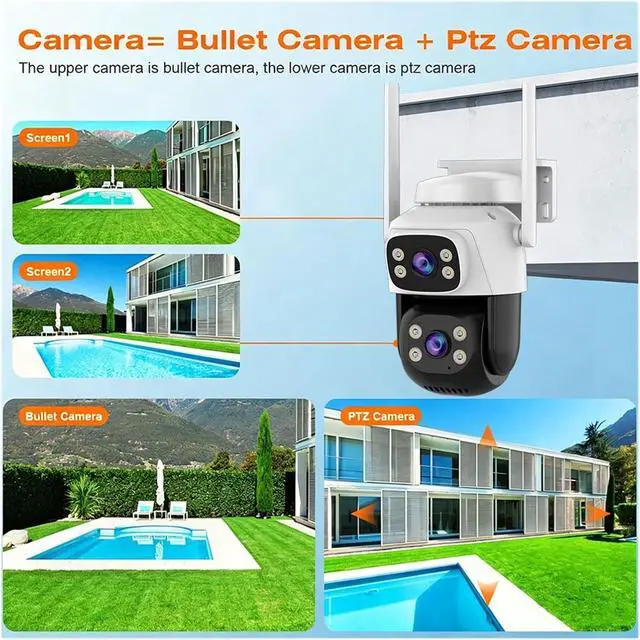 Alt view image 4 of 7 - 4K 8MP Outdoor PTZ Security Camera Dual Lens Dual Screen 5X Digital Zoom WiFi Human Detection Surveillance Cam(8MP Cam)